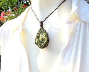 Green Epidote crystal macrame necklace, epidote jewelry, green crystal, healing, rare crystals, unique gift ideas, Etsy crystals, Etsy gifts