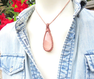 Gifts for women, Rose Quartz necklace, Rose Quartz pendant, Macrame stone necklace, Healing stone neckace, unique handmade gift ideas