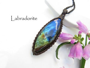 Macrame necklace, Labradorite necklace, Blue Labradorite, Macrame jewelry, Metaphysical crystal jewelry,