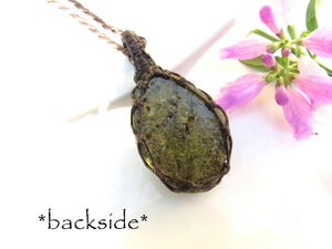 Green Epidote crystal macrame necklace, epidote jewelry, green crystal, healing, rare crystals, unique gift ideas, Etsy crystals, Etsy gifts