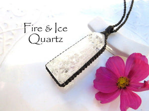 Christmas gift, Fire and Ice Quartz necklace, quartz crystal necklace, quartz jewelry, , rainbow prism, macrame necklace, macrame jewelry
