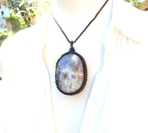 Sunstone Moonstone macrame necklace libra birthday gift ideas sunstone gemstone necklace blue flash moonstone