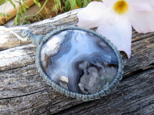 Mother Gift Ideas, Black Flower Agate macrame necklace, agate jewelry, agate necklace, macrame jewelry, gifts for her, agate pendant