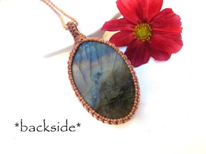 Statement Labradorite Macrame Necklace, Rejuvenating crystals, Luxury gifts for her, Self Gift, Large Labradorite, Christmas gifts for her