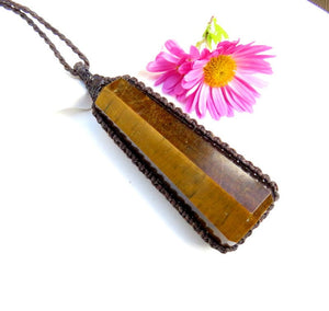 Tiger Iron crystal point necklace, tigers eye necklace, macrame necklace, man pendant, tiger iron meaning, tiger iron for sale