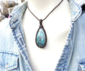 Azurite macrame necklace, Mom necklace, Bohemian necklace, Azurite Necklace, Azurite jewelry, Macrame necklace, Etsy jewelry, Etsy necklace,