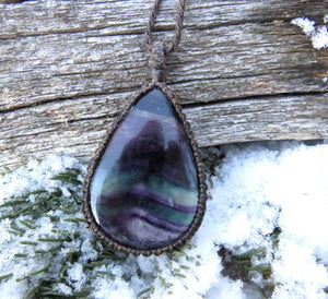 Flow with your Truth, Fluorite Crystal necklace, Rainbow Fluorite crystal, Protection from Negative Energy, Macrame necklace, teardrop gem