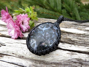 Indigo Gabbro necklace, Gift for her, Gift for wife, Gift for daughter, Gift for friend, Merlinite, Mystic Merlinite, Macrame necklace