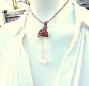 Lemurian Quartz crystal macrame necklace, clear quartz crystal healing necklace, lemurian quartz for sale, lemurian quartz meaning
