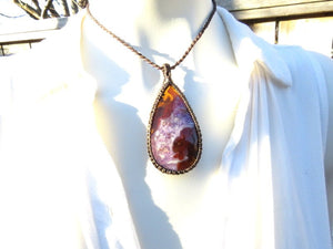 Amethyst Agate Macrame Necklace, christmas gift ideas jewelry, agate necklace, eye agate gemstone, turkish agate, rare agates