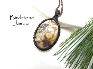 Birdstone Jasper Necklace / Jasper Jewelry / Jasper Necklace pendant / Macrame necklace / Earthy jewelry / Unique jewelry / Rustic Jewelry