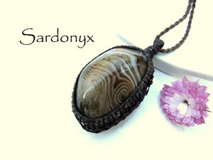 Sardonyx macrame necklace, gift ideas, macrame jewelry, sardonyx pendant, sardonyx jewelry, meaningful gifts, for her, gift ideas,