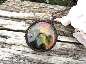 Rainbow Labradorite Macrame Necklace, valentines day gift, mothers day gift, crystal jewelry gifts, Luxury gifts for her, Self Gift,