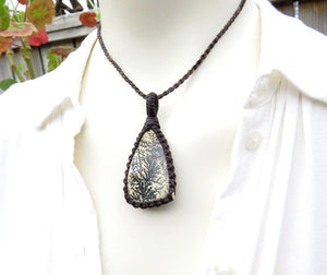 Psilomelane Dendrite Necklace, dendrite jasper, natural jewelry, handmade necklace, macrame jewelry, dendrite gemstone jewelry
