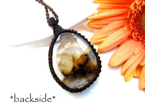 Dendritic Quartz crystal healing necklace, valentines day gift ideas jewelry, dendrite quartz, rare quartz crystals, macrame necklace