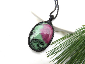 Grief care package, Ruby Zoisite healing stone necklace, Grief gift, Grief necklace, Grief crystals, Macrame jewelry, free ship