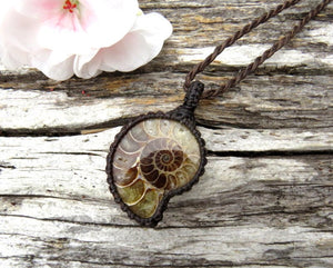 Ammonite Macrame Necklace, Husband gift, Wife gift, Ammonite jewelry, Father's day gift, Boyfriend gift, gift for the friend on the mend