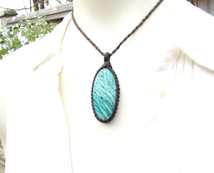 Amazonite macrame necklace, Amazonite pendant, Mother gift ideas, Yogi necklace, womens jewelry, Gifts for her, earth aura creations