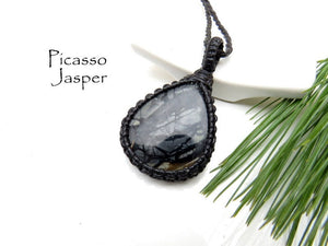 Picasso Jasper Necklace, Jasper necklace, Picasso necklace, Picasso, Gemstone necklace, mens necklace, gift for artist, macrame jewelry