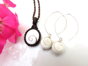Shiva Eye gemstone necklace and earring set, Valentines day gift, Shiva Eye jewelry, Shiva Eye necklace, Beach accessories, macrame jewelry