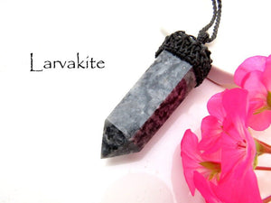 Larvikite Necklace, Larvikite pendant , Crystal necklaces, Gemstone jewelry, Macrame Pendant, Norway, Scorpio jewelry, Black Labradorite