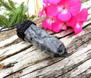 Larvikite Necklace, Larvikite pendant , Crystal necklaces, Gemstone jewelry, Macrame Pendant, Norway, Scorpio jewelry, Black Labradorite