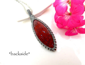 Red Jasper macrame necklace, gifts for the jewelry lover, gifts for the rock collector, macrame pendant, gifts for the crystal collctor