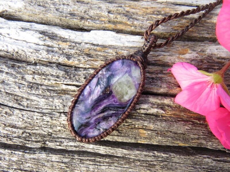 Purple Charoite macrame necklace , for the jewelry lover, charoite jewelry, for the boho beauty, handmade jewelry earth aura creations