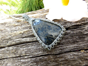 Rare Marcasite macrame necklace, gemstone jewelry, gift ideas for the fashionable fella, the nature lover, the rock collector, jewelry lover