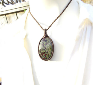 Epidote necklace, Dragon Blood Jasper necklace, Gifts for him, Gifts for her, fathers day gift, macrame necklace, gemstone necklace,