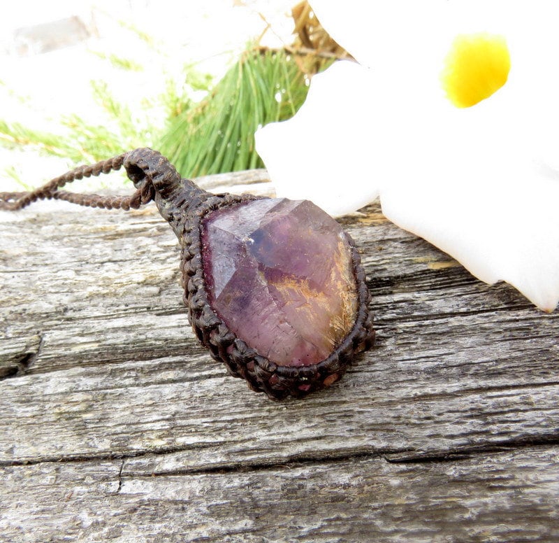 Shangaan Amethyst crystal necklace, macrame necklace, crystal jewelry, gift ideas for the crystal collector, earthauracreations