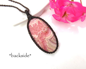 Rhodocrosite macrame necklace, valentines day gift ideas, gifts for the boho beauty, mother gift, for the mom, mothers day gift ideas