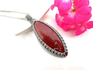 Red Jasper macrame necklace, gifts for the jewelry lover, gifts for the rock collector, macrame pendant, gifts for the crystal collctor