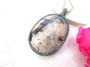 Black Flower Agate macrame necklace, Mother's Day gift ideas, Girlfriend Gift Ideas, Snowflake Agate, macrame jewelry, gifts for her,