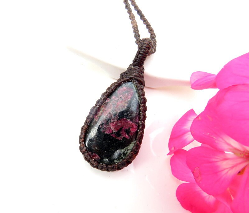 Eudialyte macrame necklace, gemstone necklace, rare gemstones, mothers day gift ideas, for the rock collector, macrame jewelry