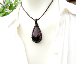 Eudialyte macrame necklace, gemstone necklace, rare gemstones, mothers day gift ideas, for the rock collector, macrame jewelry