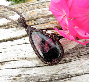 Eudialyte macrame necklace, gemstone necklace, rare gemstones, mothers day gift ideas, for the rock collector, macrame jewelry