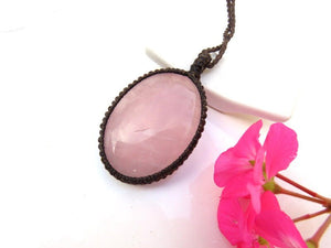 Mothers Day gift ideas, Rose Quartz Necklace Pendant, gifts for her, wrapped crystals, unique gift, macrame necklace, mothers day gift