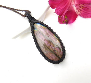 RARE Purple Labradorite necklace, For the Glam Fan, For the Jewelry Lover, mothers day gift ideas, metaphysical crystal, macrame necklace