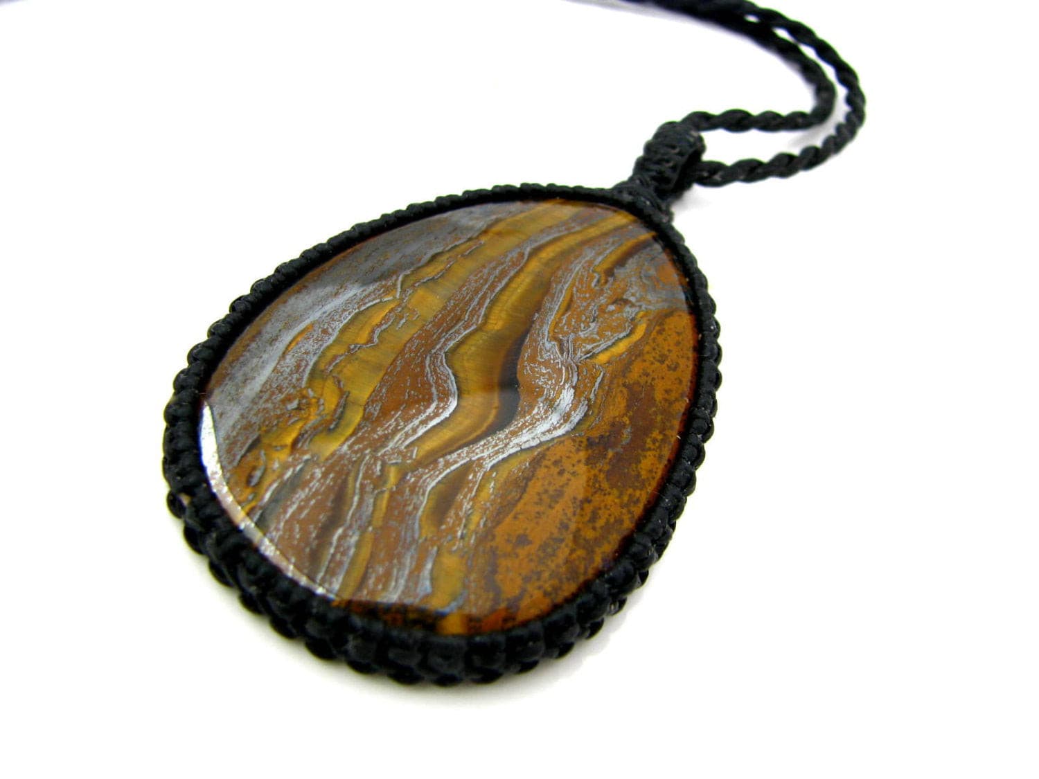 Tiger Iron Gemstone Pendant on Copper Chain Necklace - Rustic Earthy  Natural Stone Jewelry for Men or Women $48.00