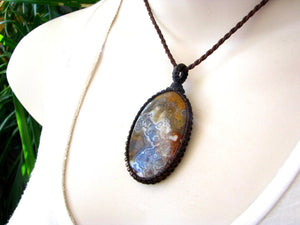 Macrame necklace, Crazy Lace Agate Jewelry