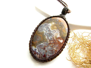 Macrame necklace, Crazy Lace Agate Jewelry