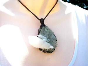 Quartz crystal necklace with Calcite, Quartz jewelry, Quartz necklace, crystal healing pendant